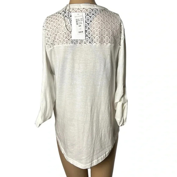 NWT sheer ,lace , 100 Cotton,t shirt material ,blouse  Tie roll cuff,cottagecore - Picture 7 of 11